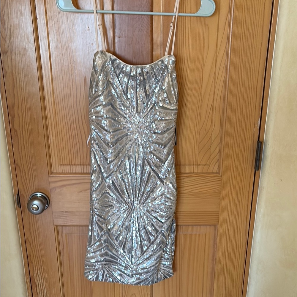 Lulus Silver Sequin Mini Homecoming Dress NWT